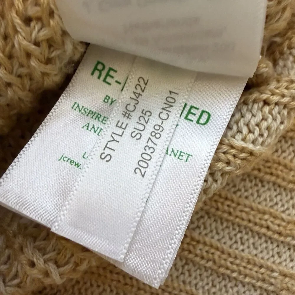 J. Crew Camel Tan Slouchy Ribbed Knit Pullover Sweater Women M Linen Cotton NWT